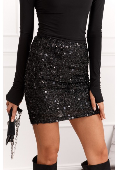 Spódnica mini z cekinami glamour czarna DD0107