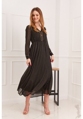 Elegantné midi šaty so so zapínaním pomocou gombíkov, čierne