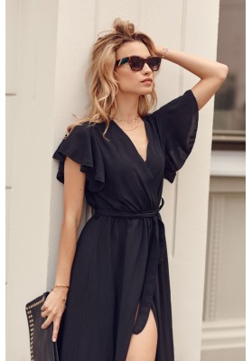 Maxi šaty s vysokým rozparkem na bocích, černé