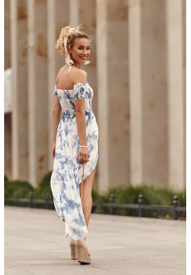 Asymetrické šaty s prodlouženým zadním dílem, modré