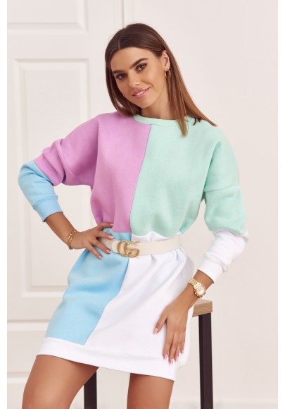 Bavlněná tunika s barevnými vsadkami as půlkruhovým výstřihem, fialová