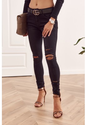 Trendy černé riflové džíny s rozparky a dírkami