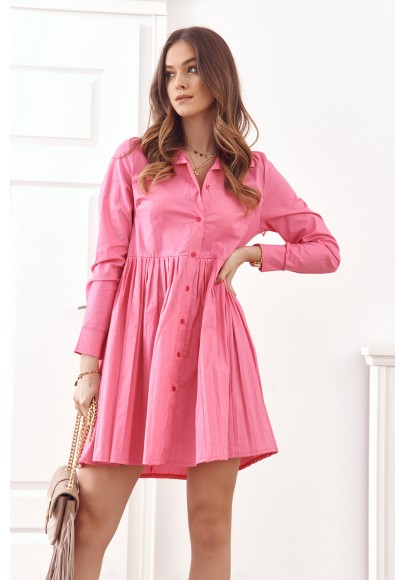 Oversize, košilové šaty se zapínáním na knoflíky, růžová