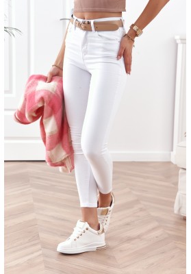 Obtažené, riflové kalhoty s vysokým pasem, bílé