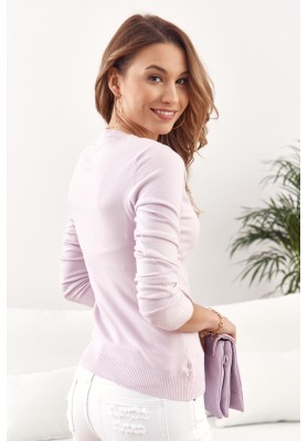 Tenký dámský svetr zapínaný na knoflíky s výstřihem, fialový