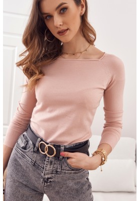 Jednoduchý top/tričko  lodičkovým výstrihom a dlhým rukávom, ružový