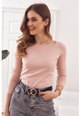 Jednoduchý top / tričko lodičkovým výstřihem a dlouhým rukávem, růžový