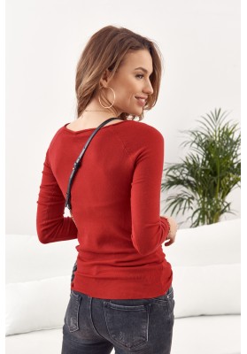 Jednoduchý top / tričko lodičkovým výstřihem a dlouhým rukávem, červený