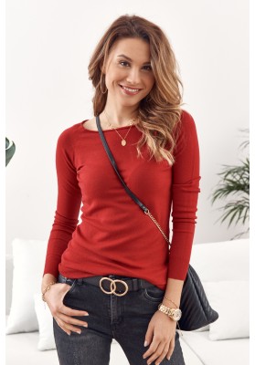 Jednoduchý top / tričko lodičkovým výstřihem a dlouhým rukávem, červený