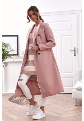 Elegantní, dlouhý kabát s podšívkou, růžový