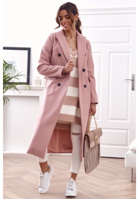 Elegantní, dlouhý kabát s podšívkou, růžový