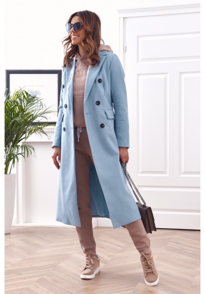 Elegantní, dlouhý kabát s podšívkou, modrý