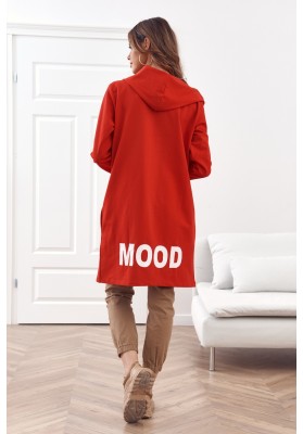 Moderní, dlouhá, dámská mikina s kapucí, červená