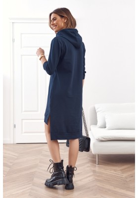 Pohodlné, jednoduché bavlněné šaty s kapucí, modré