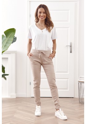 Moderní riflové kalhoty s elastickým pasem a vázáním na šňůrku