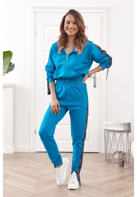 Bavlnená, moderná súprava mikiny a teplákových nohavíc, modrá