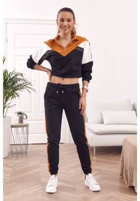 Moderní, dámské pohodlné kalhoty se zapínáním na zip a knoflík, hnědé