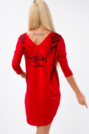 Czerwona sukienka z aplikacją na plecach 3661
