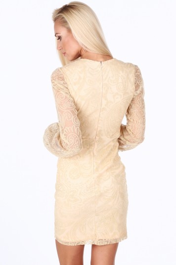 Sukienka z bufiastymi rękawami złota G5202