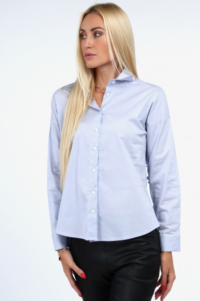 Jasnoniebieska koszula z plisowaną falbaną 0223