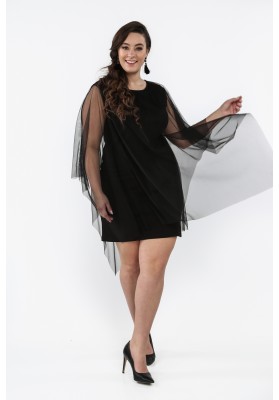 Sukienka Plus Size z tiulową narzutką czarna B10